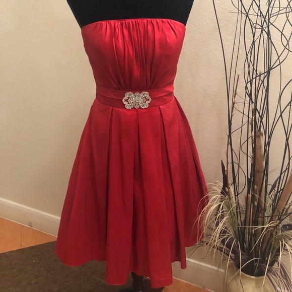 Cinderella By Design Red Satin Strapless Dress.Used - Picture 3 of 5